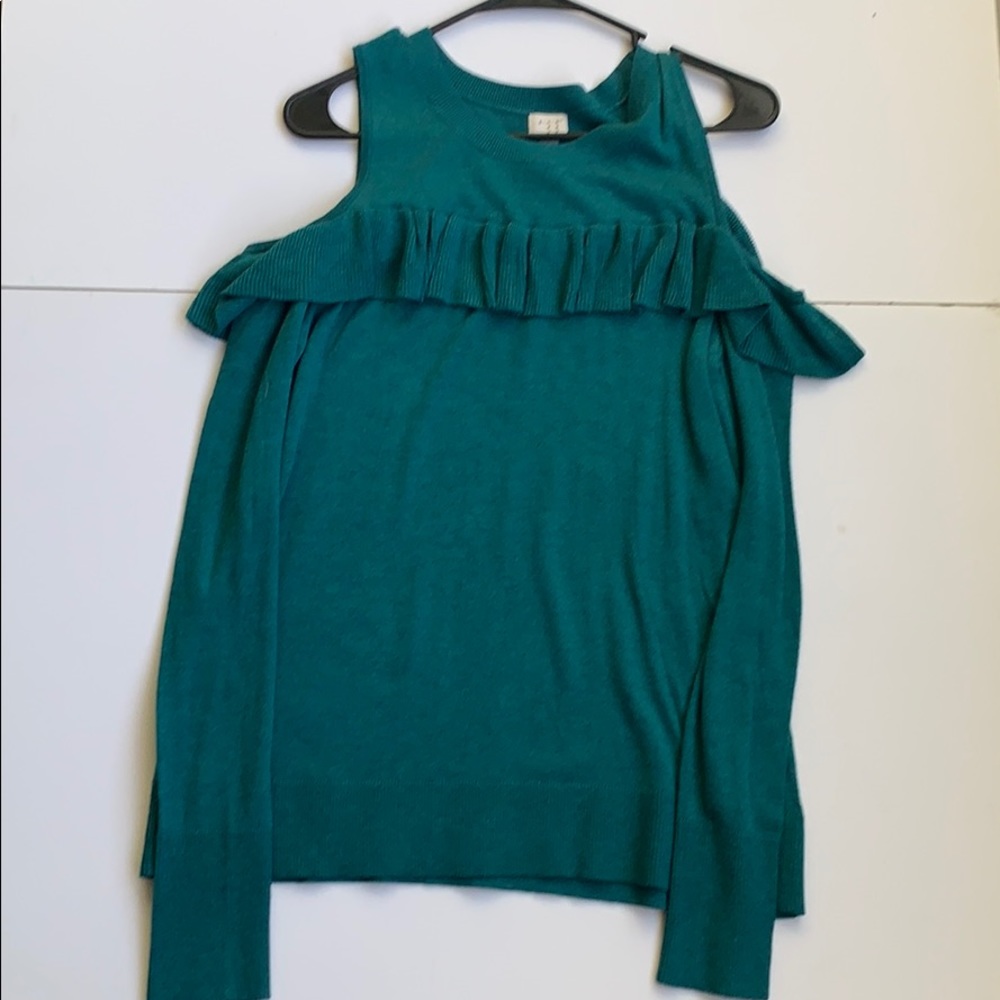 Teal cold shoulder top
